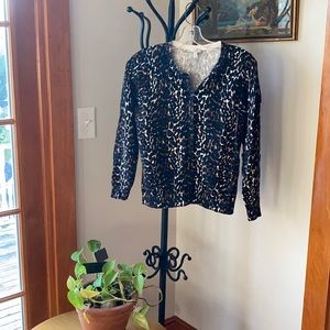 Animal print cardigan.